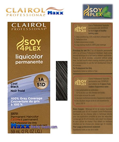 Clairol Soy 4Plex Liquicolor 1A/51D - Cool Black 2oz - $4.99 :  , Hair Wig Hair Extension Eyelashes Accessory Make Up  Hair Styling Tools Hair Color & Developer Hair & Wig Care
